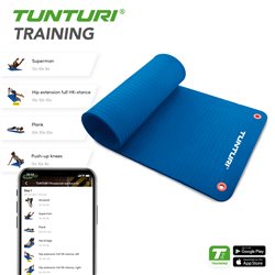 Tunturi Pro Fitnessmat - Yogamat - Gymnastiekmat - Oefenmat - 180 cm x 60 cm x 1,5 cm - Blauw - incl. gratis fitness app