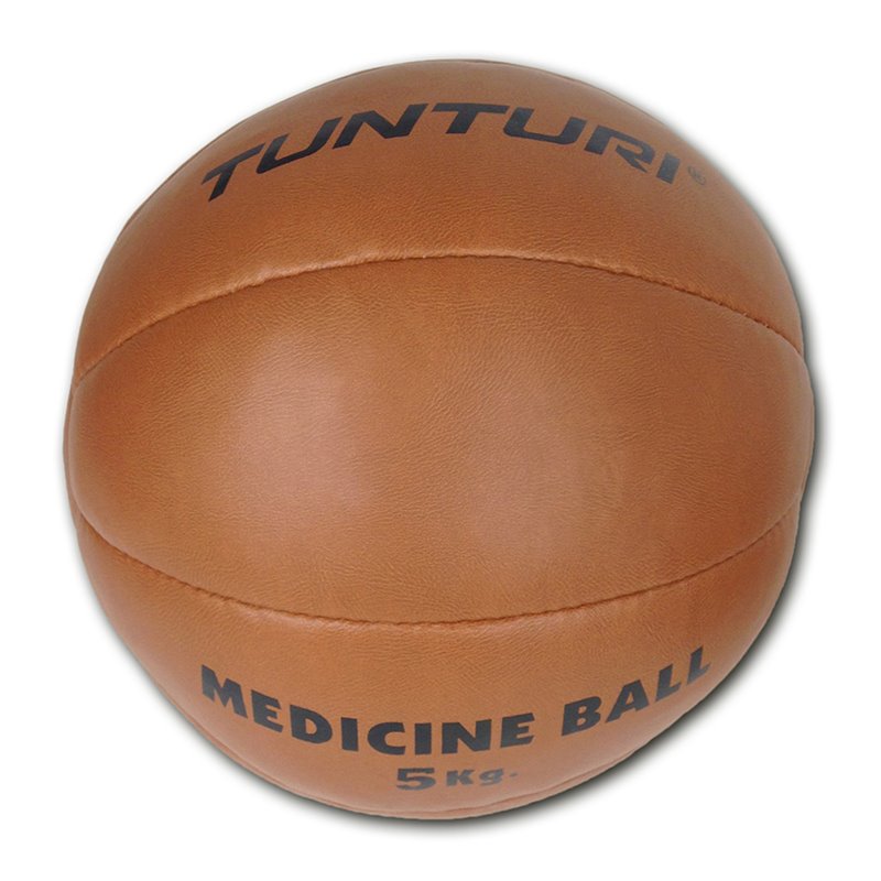 Tunturi Medicijnbal - Medicine Ball - Wall Ball  - 5kg - Kunstleder - Bruin - incl. gratis fitness app
