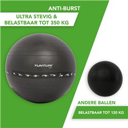 Tunturi Fitnessbal - Gymball - Swiss ball - 65 cm - Anti burst - Incl. pomp - Zwart - incl. gratis fitness app