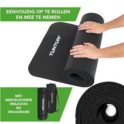 Tunturi fitnessmat met draagtas - Yogamat - Sportmat gemaakt van zacht NBR materiaal - 180 x 60 x 1,5cm - Zwart - Incl. gratis f