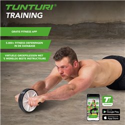 Tunturi Dubbele Trainingswiel - Buikspiertrainer - Buikspierapparaat - Buikspierwiel - Zwart - incl. gratis fitness app