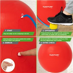 Tunturi Fitnessbal- Gymball - Swiss ball - 75 cm - Incl. pomp - Rood - incl. gratis fitness app