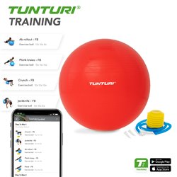 Tunturi Fitnessbal - Gymball - Swiss ball - 90 cm - Incl. pomp - Rood - incl. gratis fitness app