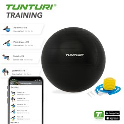 Tunturi Fitnessbal - Gymball - Swiss ball - 75 cm - Incl. pomp - Zwart - Incl. gratis fitness app
