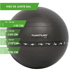 Tunturi Fitnessbal - Gymball - Swiss ball - 55 cm - Anti burst - Incl. pomp - Zwart - incl. gratis fitness app