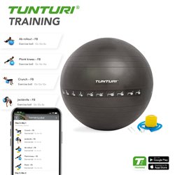 Tunturi Fitnessbal - Gymball - Swiss ball - 90 cm - Anti burst - Incl. pomp - Zwart - incl. gratis fitness app