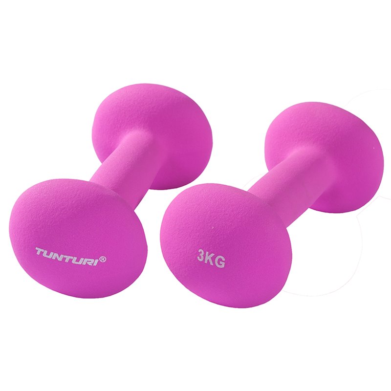 Tunturi Dumbbell set - 2 x 3,0 kg - Neopreen - Fluor Paars - Incl. gratis fitness app
