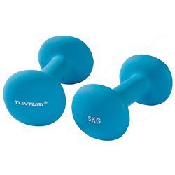 Tunturi Dumbbell set - 2 x 5,0 kg - Neopreen - Fluor Blauw - Incl. gratis fitness app