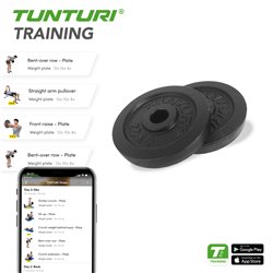 Tunturi Halterschijven - Halter gewichten - 2 x 2,50 kg - Ø 30 mm - Gietijzer - Incl. gratis fitness app