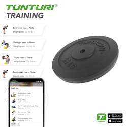 Tunturi Halterschijf - Halter gewicht - 1 x 20 kg - Ø 30 mm - Gietijzer - Incl. gratis fitness app