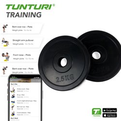 Tunturi Halterschijven - Halter gewichten - 2x 2,50 kg - 30mm - Rubber - incl. gratis fitness app
