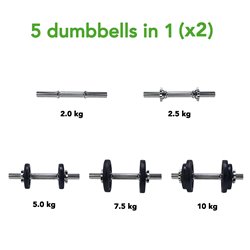 Tunturi Gewichten gietijzer totaal 20kg - Halterset met schoefsluiting - Dumbbells 2 stuks - 30mm - incl. gratis fitness app