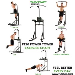 Tunturi PT20 Power Tower - Pull up station - Dip station - Sit up - Bankdrukken - Incl. gratis fitness app
