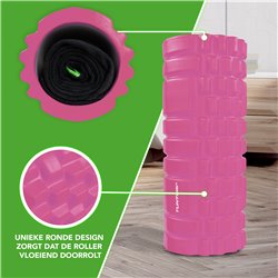 Tunturi Yoga Grid Foam Roller - Foam roller the grid - Foamroller - Fitness Roller - 33cm - Roze - incl. gratis fitness app