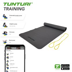 Tunturi TPE Yogamat - Fitnessmat 3mm dik - geel koord - Antraciet - incl. gratis fitness app