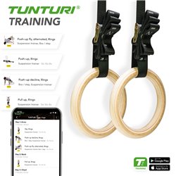 Tunturi Gymnastic rings hout - 32mm diameter - inclusief riem - incl. gratis fitness app