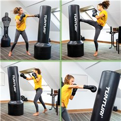 Tunturi Bokszak staand - Vrijstaande bokspaal - Makkelijk verplaatsbaar - Met zand vulbare voet - Zwart - Incl. gratis fitness a