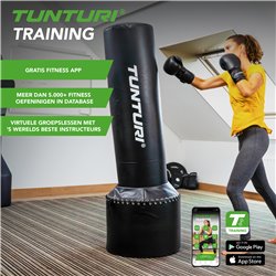 Tunturi Bokszak staand - Vrijstaande bokspaal - Makkelijk verplaatsbaar - Met zand vulbare voet - Zwart - Incl. gratis fitness a